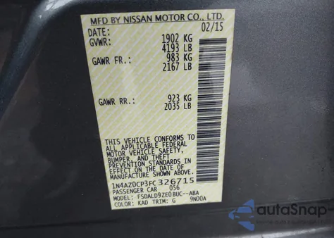2015 Nissan Leaf Sv from USA, damaged, VIN 1N4AZ0CP3FC326715